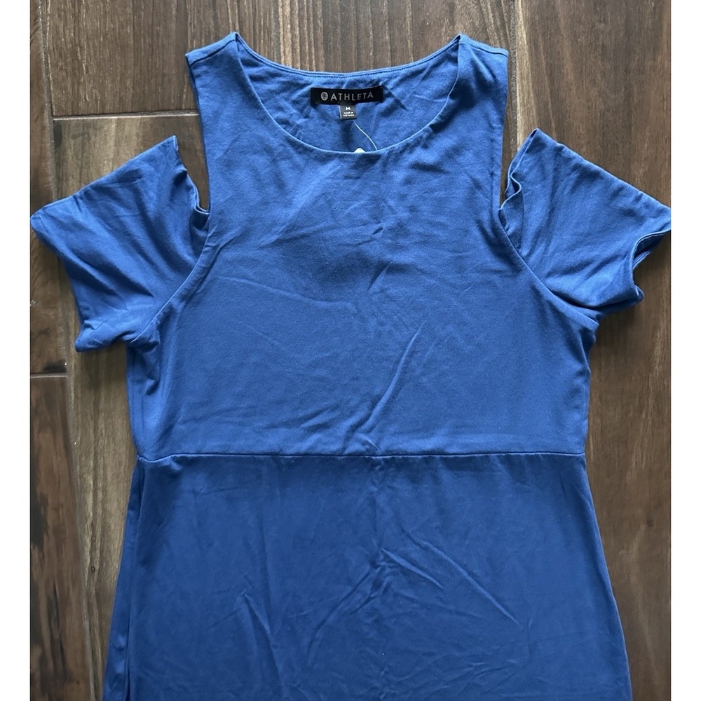 Athleta Isla Dress Blue Cold Shoulder Maxi Lenzing MicroModal UPF Size M NEW